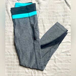 lululemon women’s legging size 4 7/8 crop pant mesh gray turquoise detail slim